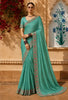Blue Floral Embroidered Tussar Silk Saree