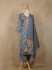 Blue Floral Printed Design Cotton Straight Cut Salwar Suit