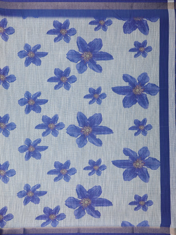 Blue Floral Printed Semi Tussar Silk Saree - Diadem