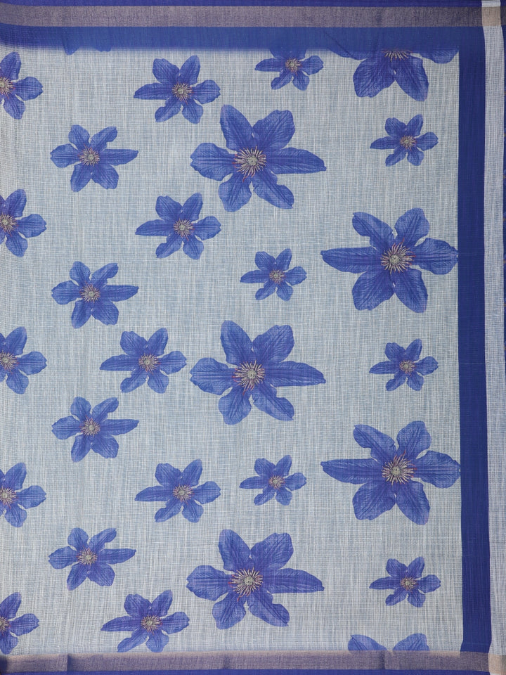 Blue Floral Printed Semi Tussar Silk Saree - Diadem