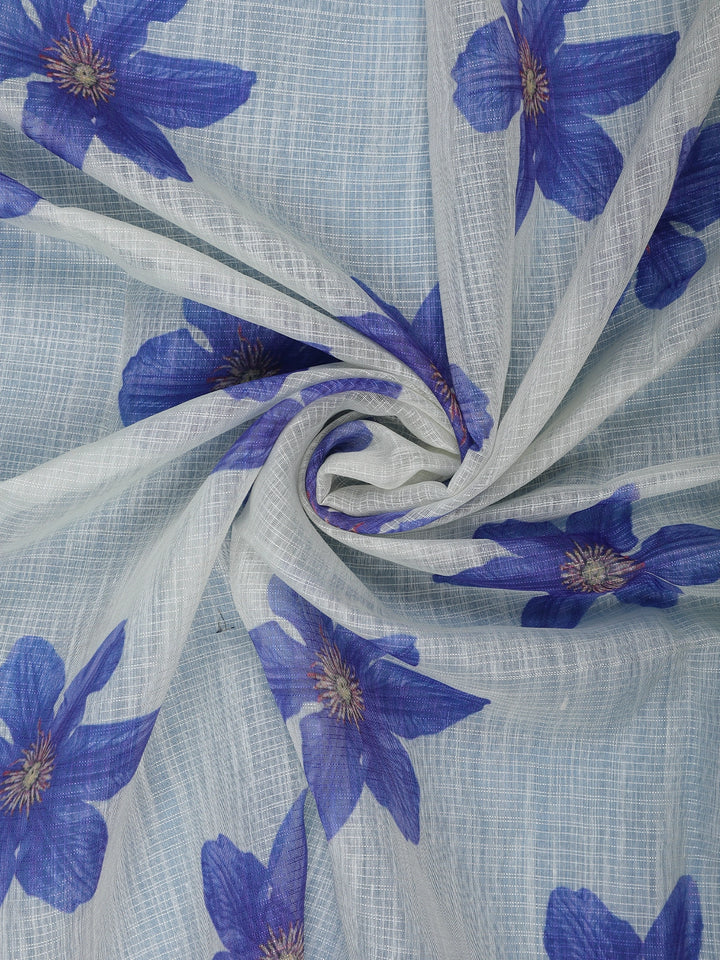 Blue Floral Printed Semi Tussar Silk Saree - Diadem
