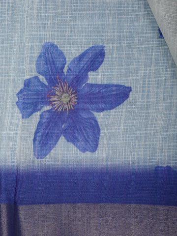 Blue Floral Printed Semi Tussar Silk Saree - Diadem