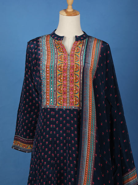 Blue Floral Printed Synthetic Salwar Suit - Diadem