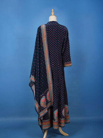Blue Floral Printed Synthetic Salwar Suit - Diadem
