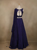 Blue Floral Sequins Embroidered Satin Lehenga With Dupatta - Diadem