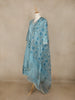 Cyan Blue Leaf Motif Printed Silk Anarkali Salwar Suit With Floral Printed Dupatta