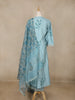 Cyan Blue Leaf Motif Printed Silk Anarkali Salwar Suit With Floral Printed Dupatta