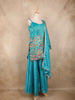 Blue Peacock Embroidered Design Tissue Silk Palazzo Suit with Dupatta