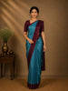 Blue Solid Designed Semi Tussar Saree With Contrast Border