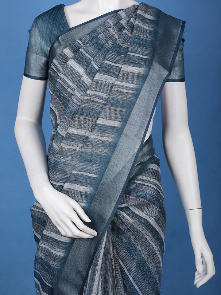 Blue Striped Semi Tussar Silk Saree - Diadem