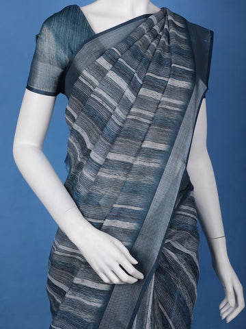 Blue Striped Semi Tussar Silk Saree - Diadem