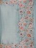 Blue Stripes And Floral Printed Tussar Silk Saree