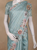 Blue Stripes And Floral Printed Tussar Silk Saree