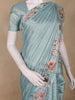 Blue Stripes And Floral Printed Tussar Silk Saree