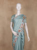 Blue Stripes And Floral Printed Tussar Silk Saree