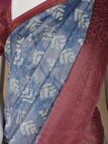 Blue Abstract Designed Chanderi Cotton Saree - Diadem