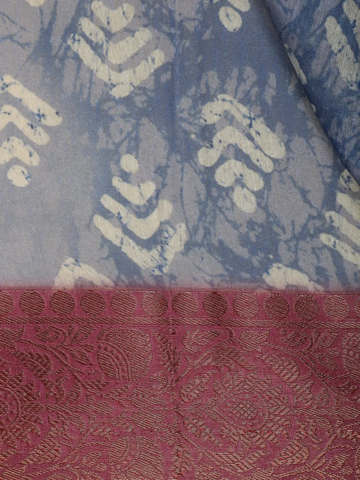 Blue Abstract Designed Chanderi Cotton Saree - Diadem
