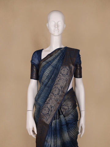 Blue Abstract Designed Chanderi Cotton Saree - Diadem
