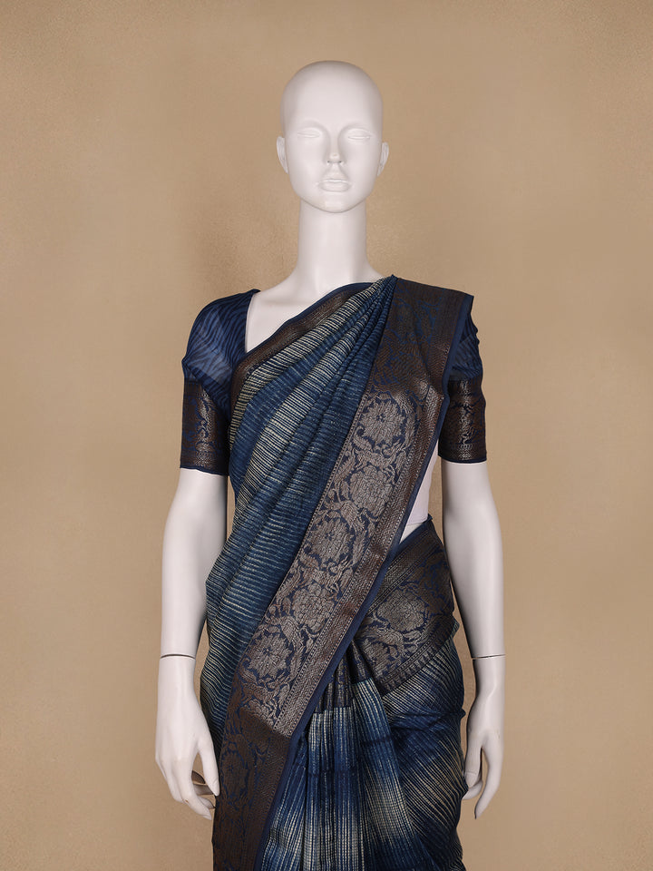 Blue Abstract Designed Chanderi Cotton Saree - Diadem
