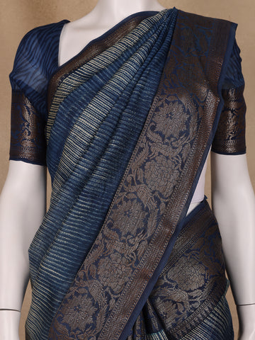 Blue Abstract Designed Chanderi Cotton Saree - Diadem