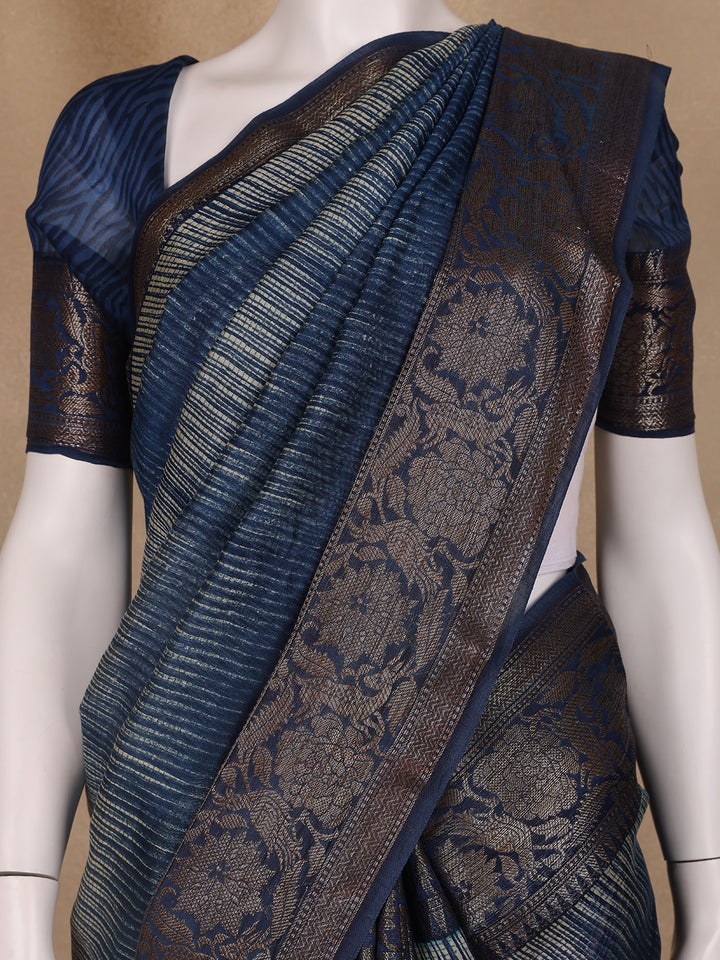 Blue Abstract Designed Chanderi Cotton Saree - Diadem