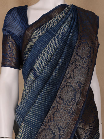 Blue Abstract Designed Chanderi Cotton Saree - Diadem