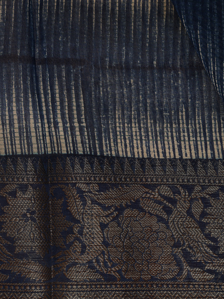 Blue Abstract Designed Chanderi Cotton Saree - Diadem
