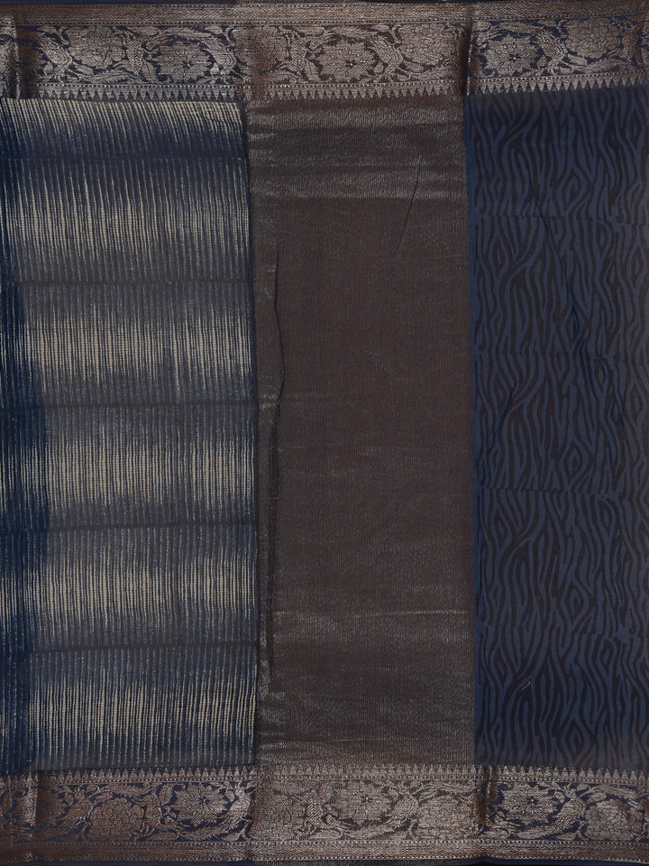Blue Abstract Designed Chanderi Cotton Saree - Diadem