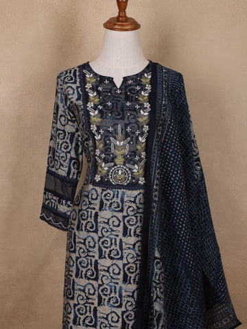 Blue Abstract Designed Cotton Salwar Suit - Diadem