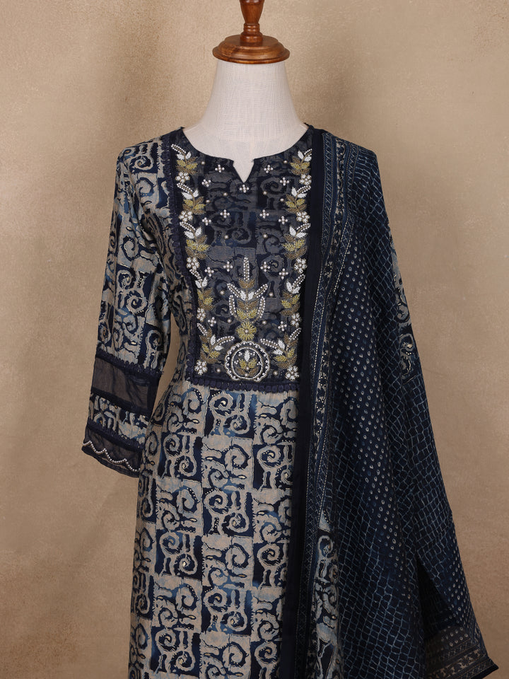 Blue Abstract Designed Cotton Salwar Suit - Diadem