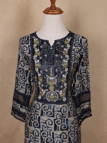 Blue Abstract Designed Cotton Salwar Suit - Diadem