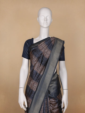 Blue Abstract Designed Semi Tussar Saree - Diadem
