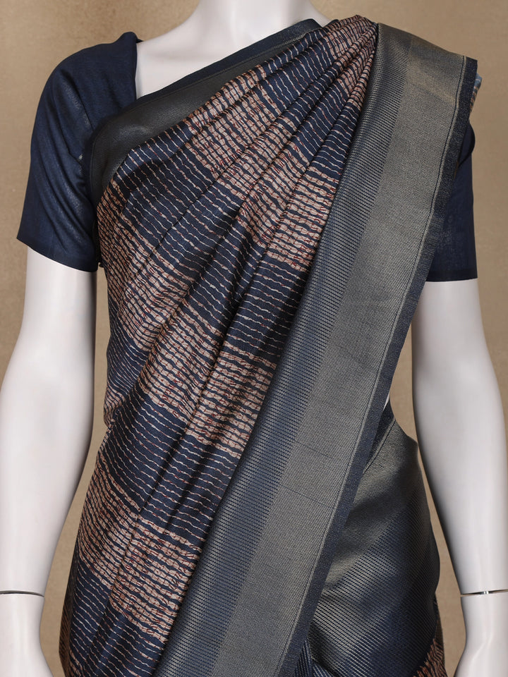 Blue Abstract Designed Semi Tussar Saree - Diadem