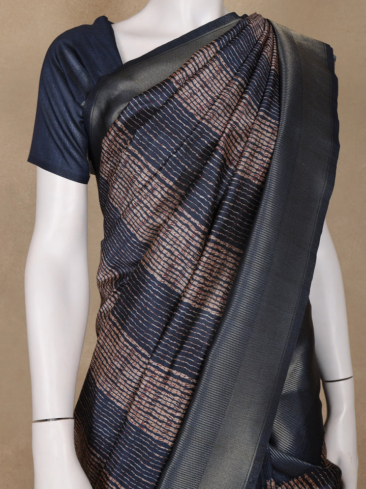Blue Abstract Designed Semi Tussar Saree - Diadem
