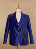 Blue Abstract Embroidery Velvet Men's Suit - Diadem