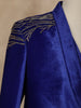 Blue Abstract Embroidery Velvet Men's Suit - Diadem