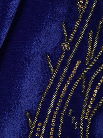 Blue Abstract Embroidery Velvet Men's Suit - Diadem