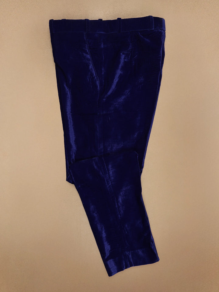 Blue Abstract Embroidery Velvet Men's Suit - Diadem