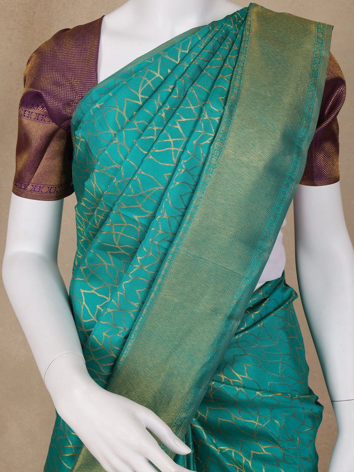 Blue Abstract Woven Pure Kanchipuram Silk Saree - Diadem