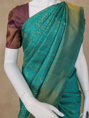 Blue Abstract Woven Pure Kanchipuram Silk Saree - Diadem