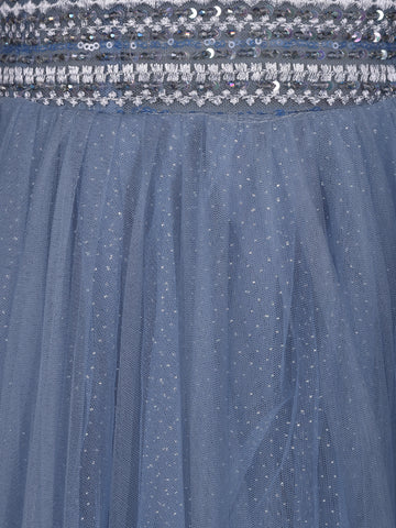 Blue Beaded Design Net Party Wear Gown - Diadem