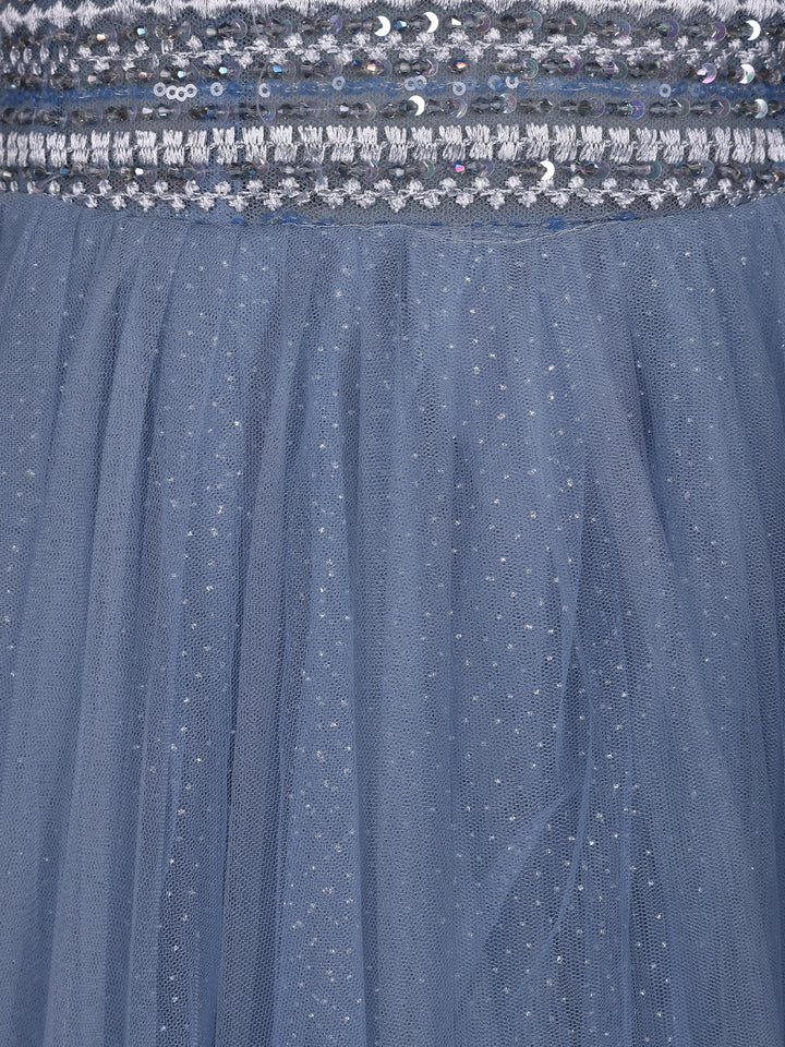 Blue Beaded Design Net Party Wear Gown - Diadem