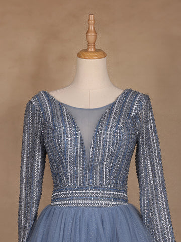 Blue Beaded Design Net Party Wear Gown - Diadem