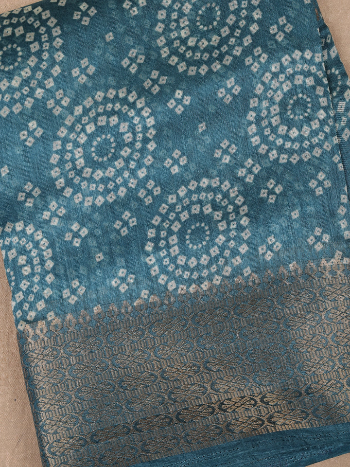 Blue Chakaram Designed Fancy Cotton Saree - Diadem