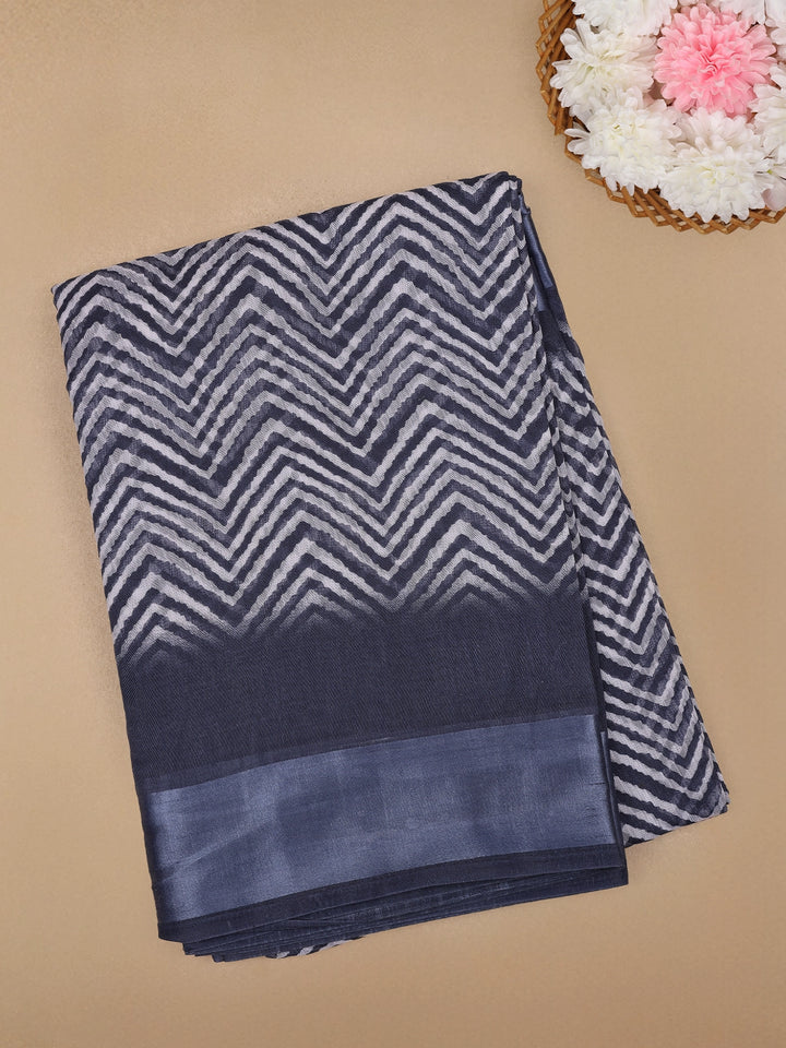 Blue Chevron Designed Fancy Cotton Saree - Diadem