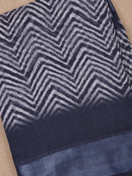 Blue Chevron Designed Fancy Cotton Saree - Diadem