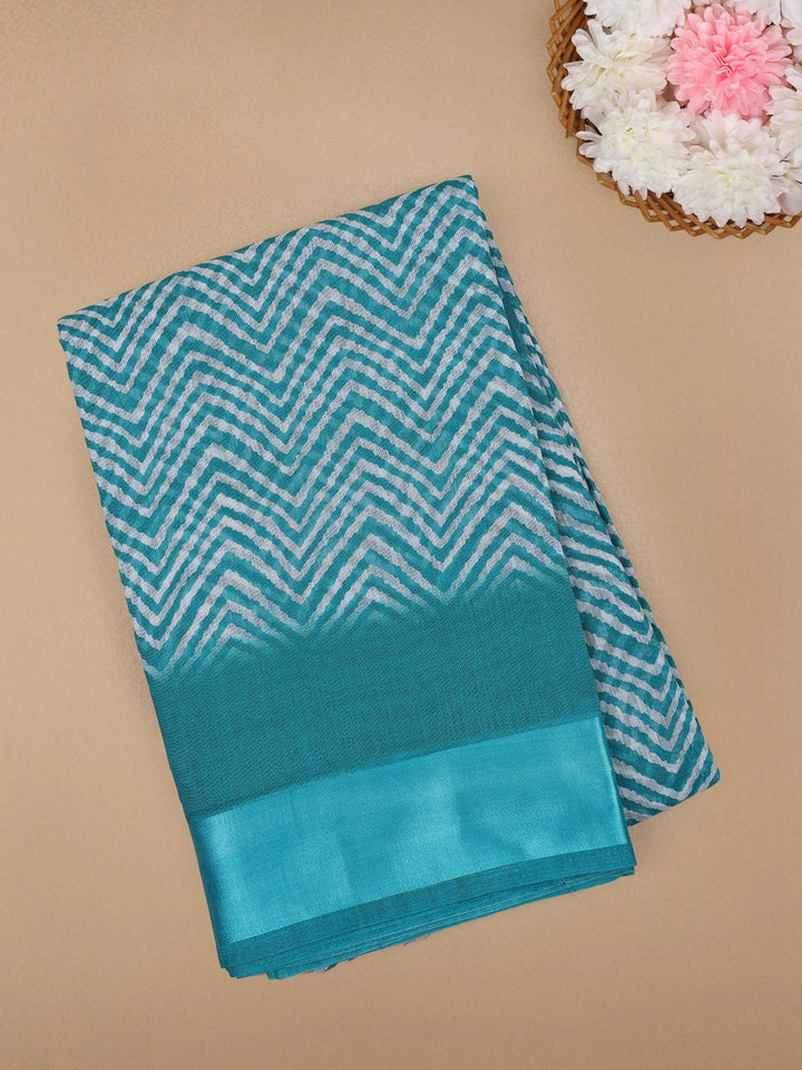 Blue Chevron Designed Fancy Cotton Saree - Diadem