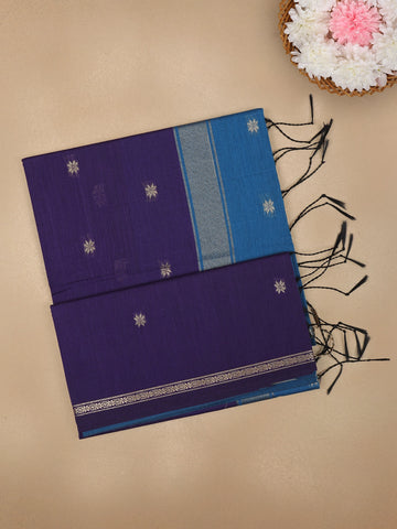 Blue Floral Butta Fancy Cotton Saree - Diadem