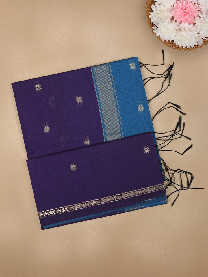 Blue Floral Butta Fancy Cotton Saree - Diadem