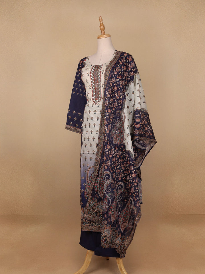 Blue Floral Designed Cotton Salwar Suit - Diadem